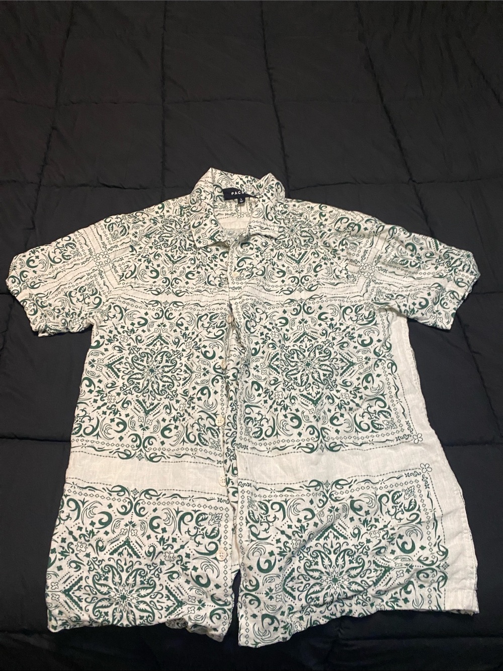 Casual Green Bandana Print Short-Sleeve Shirt
